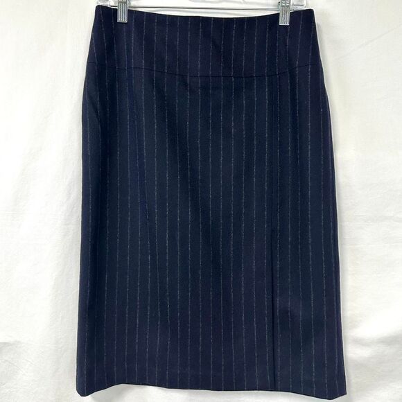 BANANA REPUBLIC Wool Cashmere Navy Gray Pinstripe Pencil Skirt Slit Women 6 Work - Picture 1 of 6